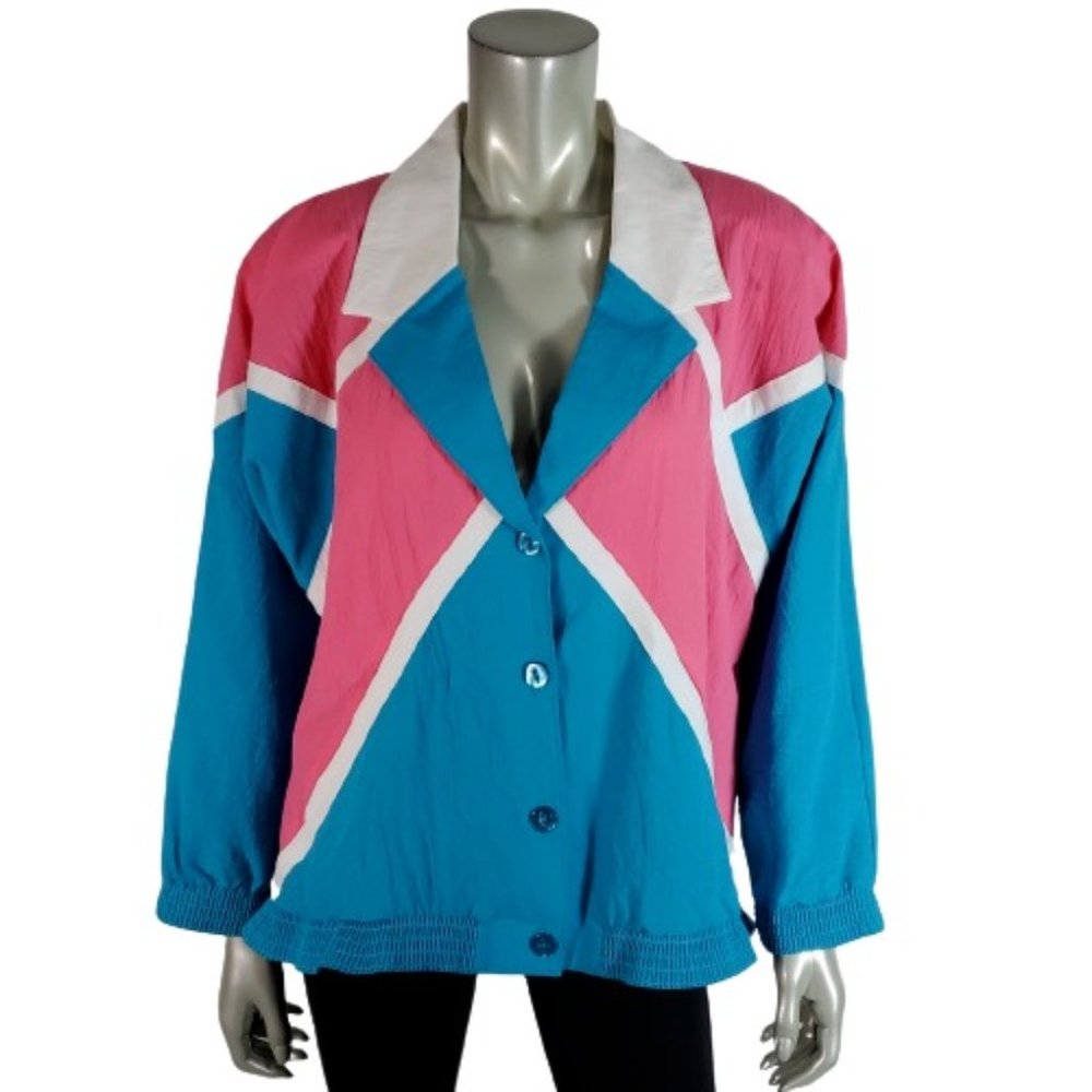 Jenniger's Womens Vintage Windbreaker Medium Retro 90's Pockets Button Jacket